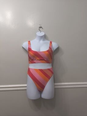 Modcloth Pink and Orange Striped Bikini Set